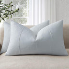 12x20 Pillow Covers Set of 2 Decorative Linen Lumbar Pillow Covers Solid handcrafted Striped Cushion Covers for Bed Soft Modern Farmhouse Neutral Pillowcase for Couch Bedroom Living Room (Sky Blue)