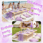 91 x 71 Extra Large Outdoor Boho Picnic Blanket with Purple Table Runner, 6 Throw Pillow Covers 6 Napkins Woven Cotton Yarn Oversize Beach Blanket Washable Picnic Camp Wedding
