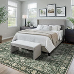 Area Rug 6×9 Washable Rugs for Bedroom, Vintage Floral Rug Soft Non Slip Stain Resistant Carpet for Living Room Dinning Room Kitchen Home Office Green Black