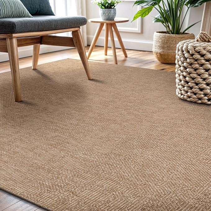 CAMILSON Easy Jute Rug 9x12, Indoor Outdoor Natural Color Fiber Area Rugs for Living Room Patio and Kitchen Rug, Solid Boho Woven Design, Easy-Cleaning, Washable Outside Carpet Alfombras (9 x 12)