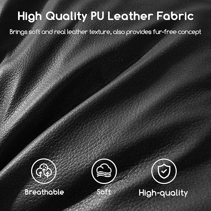 HIGOGOGO Round Stuffed Pouf Ottoman, Pu Leather Poufs with Foam Chunk Filling, Furry and Fluffy Pouf Foot Stool Storage Ottoman, 20 X 15 Floor Poufs Foot Rest for Living Room, Black