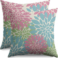 Blue Pink Green Spring Pillow Covers 16X16 Inch Set of 2, Colored Floral Colorful Easter Themed Flower Decorative Throw Pillow Covers Outdoor Farmhouse Cushion Case for Couch Sofa Bed Decor