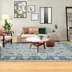Area Rug 6×9, Large Vintage Boho Rug,Ultra-Soft Low Pile, Washable, Non Slip,Stain Resistant, Printed Carpet for Living Room Bedrooms Playroom Office Kitchen,Turquise/Cream