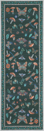 2.5x8 Runner Rug for Hallway Washable Kitchen Rugs Non Slip with Rubber Back Mushroom Soft Low-Pile Stain Resistant Foldable Indoor Carpet for Entryway Laundry Room Floor Mats Black