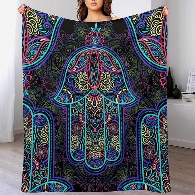 Boho Mandala Throw Blanket Colorful Hand Bohemian Blanket for Sofa Bed Couch Chair Or Dorm 60"x80"