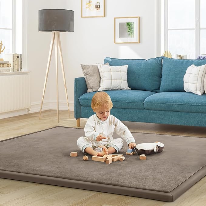 Baby Play Mat for Floor Nursery Rug Muscle Mat Area Rug Playroom Rug 79"x138" Playpen Mat Memory Foam 1.3" Thick Crawling Mat for Babies,Toddlers, Infants, Kids,Camel