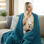 Knitted Throw Blanket 60"X80", Teal Knit Throws for Bed, Super Soft Boho Chevron Blankets for Couch Sofa Chair Room Decor, Textured Decorative Farmhouse Cozy Lightweight
