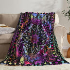 kampdream Colorful Ceometric Art Throw Blanket, Hippie Abstract Sun and Moon Purple Aesthetic Comforter Nap Throws for Couch Chair Bed Decor Comforter 40×50 inch