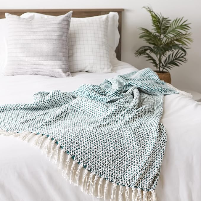 DII Woven Throw Collection 100% Cotton, Basketweave, 50x60, Teal