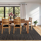 Lahome Neutral Geometric 8x10 Outdoor Rug, Black Washable Rug for Living Room Dining Room, Farmhouse Rhombus Non Slip Non Shedding Indoor Outdoor Carpet for Backyard Deck Office Classroom Decor