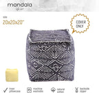 Mandala Life Art Pouf Ottoman - 20x20x20" - Foot Rest Stool - Black Cube