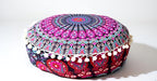 INDIAN CRAFT CASTLE ICC Mandala Barmeri Large Floor Pillow Cover Cushion Meditation Seating Ottoman Throw Cover Hippie Decorative Zipped Bohemian Pouf Ottoman Cases Pink Peacock 18" Round