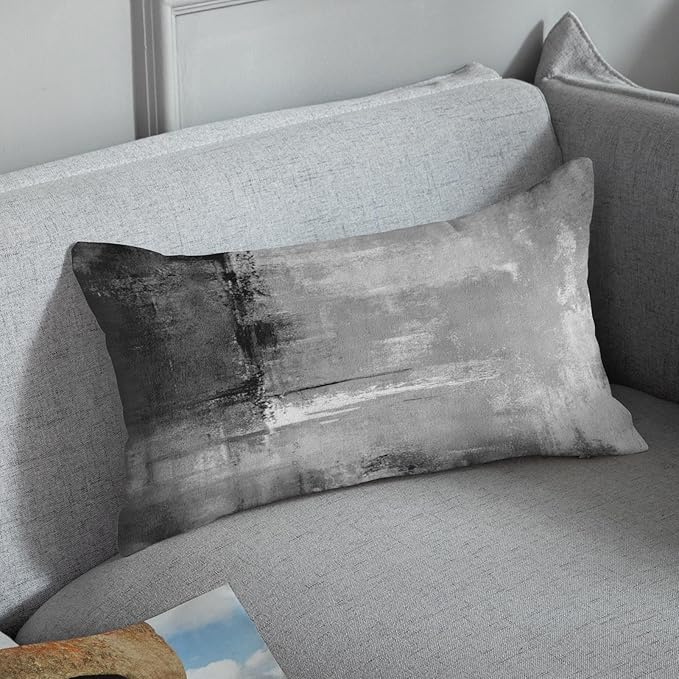 Britimes Throw Pillow Covers Modern Home Art Decor, 12 x 20 Inches Set of 2 Abstract Oil Painting Pillowcases for Bedroom, Living Room, Cushion Couch Sofa, Abstract White Grey