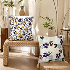 Spring Floral Embroidered Pillow Covers 18x18 Inch Set of 1, Boho Decorative Throw Pillow Cover, Farmhouse Yellow Red Flower Patterned Cushion Case for Couch Sofa Bed Patio Living Room