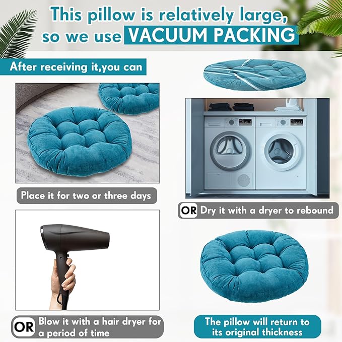 Jerify Floor Pillow Cushions Large Round Square Large Meditation Floor Pillow for Classroom Adult Meditation Picnic Party Seating Learning Daycare School(Round,Aquamarine,2 Pcs)