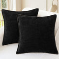 CaliTime Throw Pillow Covers Decorative 24 X 24 Inches Pack of 2 Cotton Thread Stitching Edges Solid Dyed Soft Chenille Cushion Cases for Couch Sofa Bed Living Room Farmhouse Black