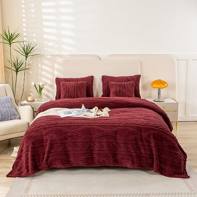 YUSOKI Twin XL Blanket Single Layer,Weight(3.1lb),370GMS-3D Stylish Design for Gift Home Decor (Burgundy Red,65"x90")