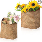 Boao 2 Pack Hanging Basket for Front Door Seagrass Wall Basket Hand Woven Different Sizes to Hold Flowers and Mail Wall Mounted Racks Storage Organize for Home Garden Farmhouse(Retro Color)