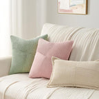 Topfinel Set of 2 Pink Decorative Yellow Throw Pillow Covers 18x18 Inch for Couch Sofa Bed, Farmhouse Boho Rustic Home Decor,Soft Corduroy Windmill Textured Striped Patchwork Cushion Cases