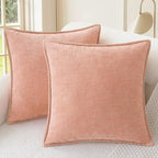 CaliTime Throw Pillow Covers Decorative 20 X 20 Inches Pack of 2 Cotton Thread Stitching Edges Solid Dyed Soft Chenille Cushion Cases for Couch Sofa Bed Living Room Farmhouse Dusty Pink