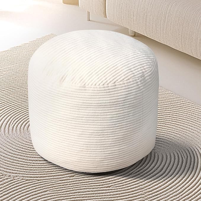 Dual-Size Corduroy Ottoman with Hidden Zipper – Ergonomic Memory Foam Footrest Poufs for Office Desks, Couches & Delicate Floors Off-White 20"x 15"