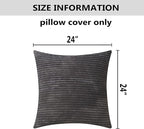 Home Brilliant 24x24 Pillow Covers Set of 2 Striped Corduroy Plush Velvet Large Euro Sham Set of 2 Cushion Cover for Bedroom, 24 x 24 inch, Dark Grey