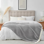 Snuggle Sac Fluffy Ribbed Grey Blanket Twin Size, Soft Luxurious Knit Fuzzy Microfiber Blankets for Couch, Sofa, Bed, Grey, 60x80 inches
