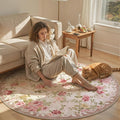 Lahome Floral Round Entryway Rug 4ft,Small Washable Circle Rug for Girls Bedroom Bathroom,Vintage Carpet for Kids Room, Office, College Dorm Nina