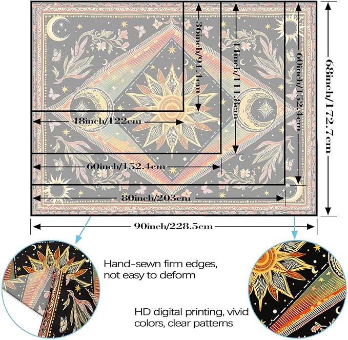 Accnicc Hippie Sun and Moon Tapestry Boho Mandala Floral Wall Tapestry for Bedroom Aesthetic Vintage Plant Celestial Colorful Large Tapestries Wall Hanging for Dorm Living Room Decor 80 x 60 Inch