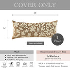 BlissBlush 14x36 Lumbar Pillow Cover for Bed, Brown Rectangular Long Throw Pillowcase, Embroidered Velvet Floral Tufted Farmhouse Accent Cushion (Cover Only)