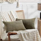 Fancy Homi 2 Packs Olive Green Lumbar Decorative Throw Pillow Covers 12x20 Inch for Living Room Couch Bed, Farmhouse Boho Home Decor, Soft Striped Corduroy Rectangle Accent Cushion Case 30x50 cm
