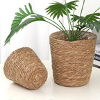 4 Pcs Seagrass Planter Basket Flower Pots with Plastic Liners 5.1 in,7 in, 9 in,10.2 in Hand Woven Plant Basket with Flower Pot Chain, Perfect for Indoor Outdoor Flower Pots Decoration