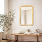 PERFNIQUE Rattan Mirror, 30'' x 20" Rectangle Boho Bathroom Mirror, Decorative Wall Nursery Decor, Rustic Farmhouse Handmade Wicker Mirror for Bathroom Bedroom Entryway Living Room Decor