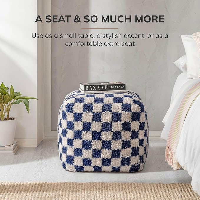 Anji Mountain Pouf Ottoman Foot Rest, Handmade Ottoman Pouf, Comfortable Foot Stool, Decorative Floor Seating for Living Room Decor, Bedroom & Home Décor Accent - Navy