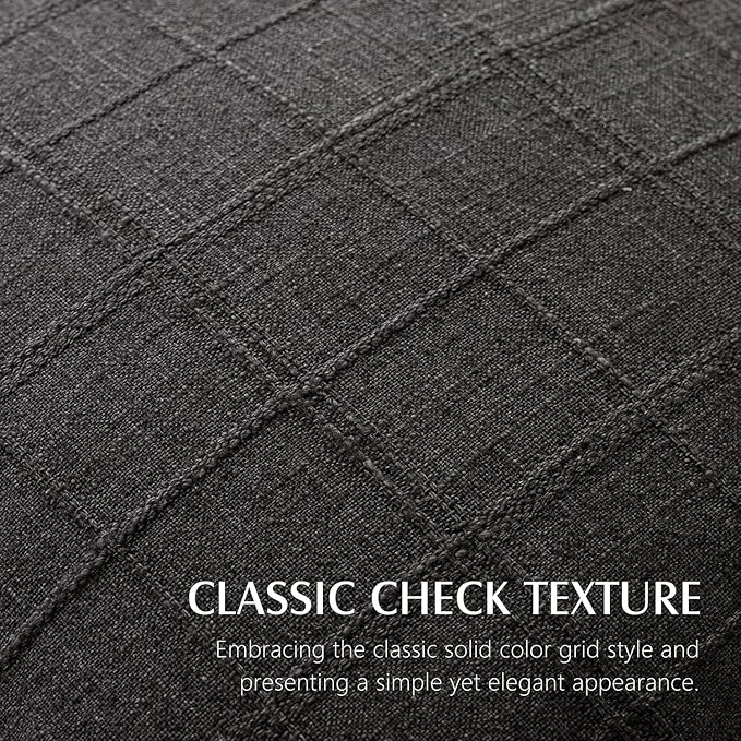 Foindtower Set of 2 Decorative Linen Check Throw Pillow Covers Neutral Farmhouse Lumbar Cushion Covers Modern Boho Home Decor for Sofa Chair Couch Bedroom Living Room,12×20 Inch,Charcoal