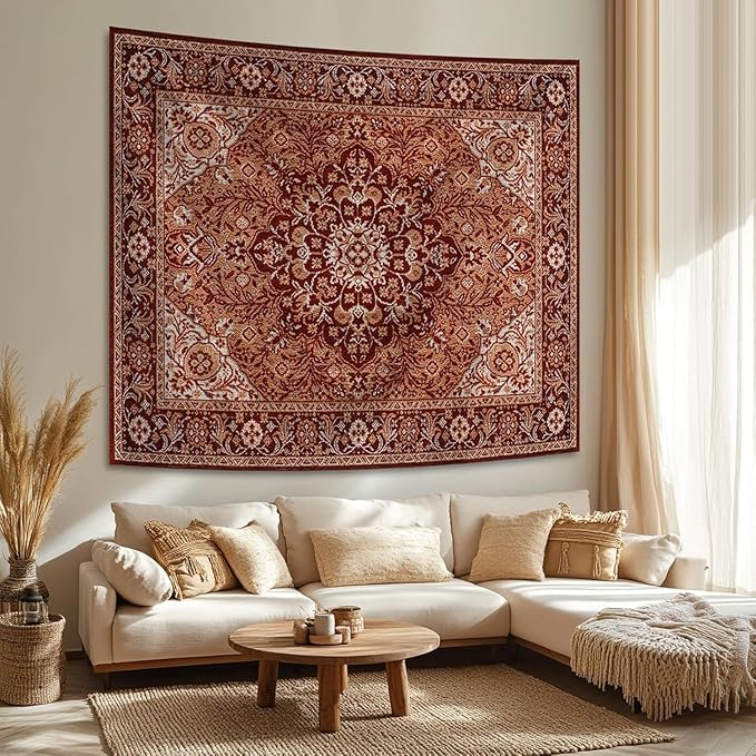 Apdidl Boho Mandala Hippie Wall Tapestry for Bedroom Aesthetic, Indian Bohemian Floral Tapestries Blanket Art Decor, Vintage Orange Fabric Vertical Wall Hanging for Living Room Dorm 60" X 79"