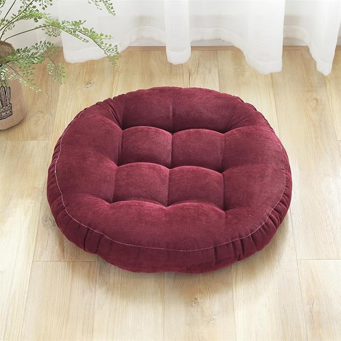 SK Studio Meditation Floor Pillow, Large Floor Cushions, Round Floor Cushion Seating for Adults Kids, Classroom Furniture Floor Pillow for Yoga Living Room, Wine Red, 22" W x 22" L (Pack of 1)