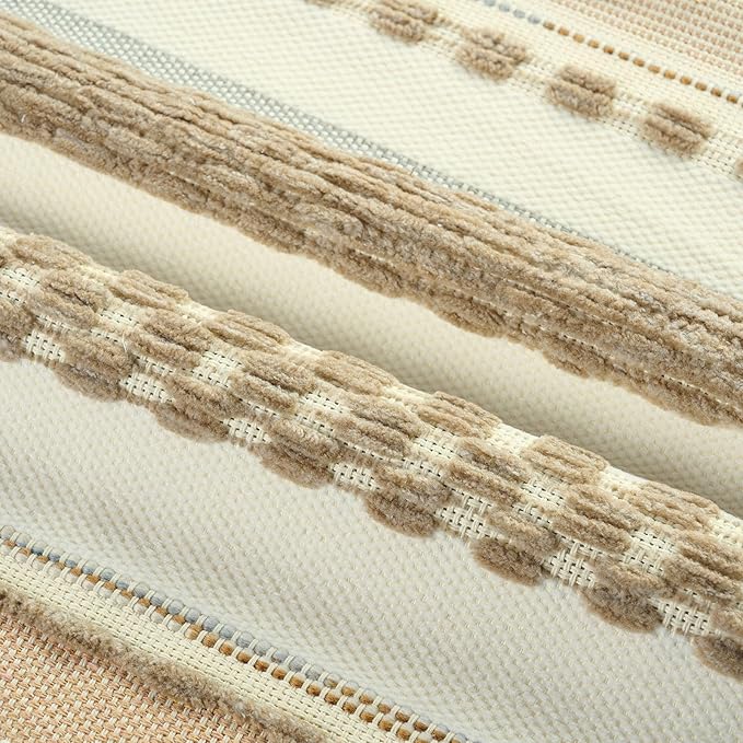 FUTEI Khaki Decorative Throw Pillow Covers 12x20 Inch Set of 2, Soft Tufted Striped Textured Accent Pillow Case,Boho Pillows for Couch Decor
