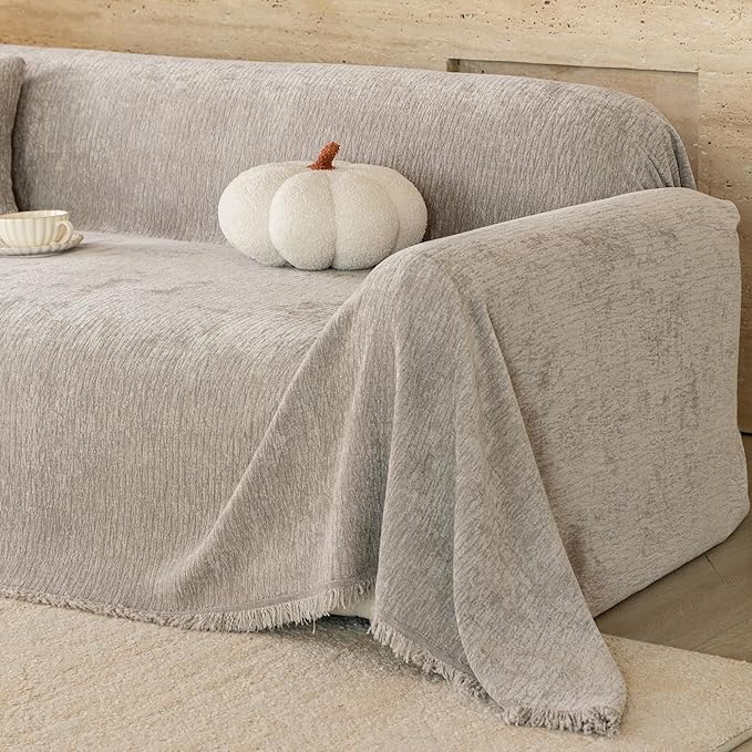 ROOMLIFE Sofa Cover, Boho Couch Cover for 3 Cushion Sofa, Non Slip Chenille Sofa Slipcovers for Dog, Washable Furniture Sofa Protector Cover with Tassel for Living Room, 71''X150”