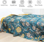 Snycler Boho Throw Blanket for Bed - 100% Cotton Ultra Soft Rustic Quilt Blanket Green Bird Floral Printed Farmhouse Decor Bed Blankets, 60"×80" All Season Rustic Throw for Sofa Couch Chair