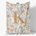JXREQ Throw Blanket Initial Letter K Personalized Monogrammed Gifts for Women Teen Girls Frends, Boho Floral Throw Blankets for Bed Sofa Living Room Office, 50x60 Inch