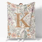 JXREQ Throw Blanket Initial Letter K Personalized Monogrammed Gifts for Women Teen Girls Frends, Boho Floral Throw Blankets for Bed Sofa Living Room Office, 50x60 Inch
