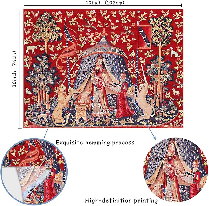 FEASRT European Royal Tapestry Unicorn with Lion, Large 40x30 Inches Soft Flannelette, for Bedroom, Living Room, Dorm