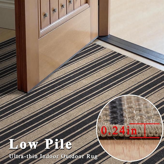 Striped Easy Jute Entryway Rug 2x3 Indoor Outdoor Front Door Mat Washable Non Slip Farmhouse Neutral Low Pile Small Rug for Entryway Proch Kitchen