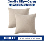 MIULEE Pack of 2 Beige Decorative Pillow Covers 16x16 Inch Soft Chenille Couch Throw Pillows Farmhouse Cushion Covers for Home Decor Sofa Bedroom Living Room