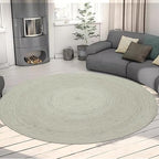 Circle Area Rug - 3 Ft' Round White Natural Jute Mat Geometric Kilim Rug Indoor Outdoor Use Flatweave Rugs for Bedroom Bedside Round Dining Table Mat Hall & Kitchen