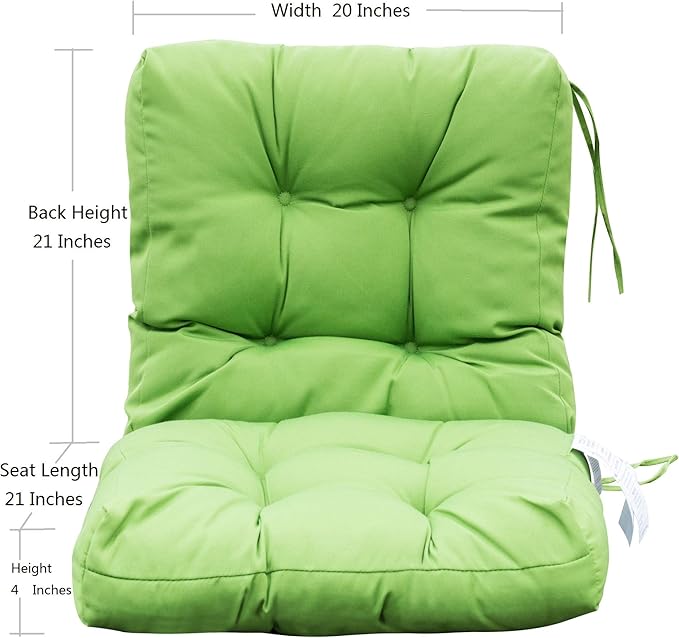QILLOWAY Outdoor Seat/Back Chair Cushion Tufted Pillow, Spring/Summer Seasonal Replacement Cushions - Set of 2 (Green)