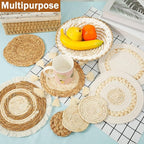 HJJWNDDNG 9 Pack Boho Wall Basket Decor Set, Hanging Woven Seagrass Rattan Wicker Boho Wall Decor, Round Farmhouse Wall Hanging Baskets Rustic Flat Wall Art for Living Room Bedroom Kitchen (Style 3)