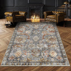 RUGSURE Washable Area Rugs - Perfect for Living Room, Bedroom, Kids Room, Nursery - Stain & Water Resistant Non-Slip, Pet & Child Friendly, Vintage Tribal Area Rugs (Turmeric and Grey, 6' x 9')