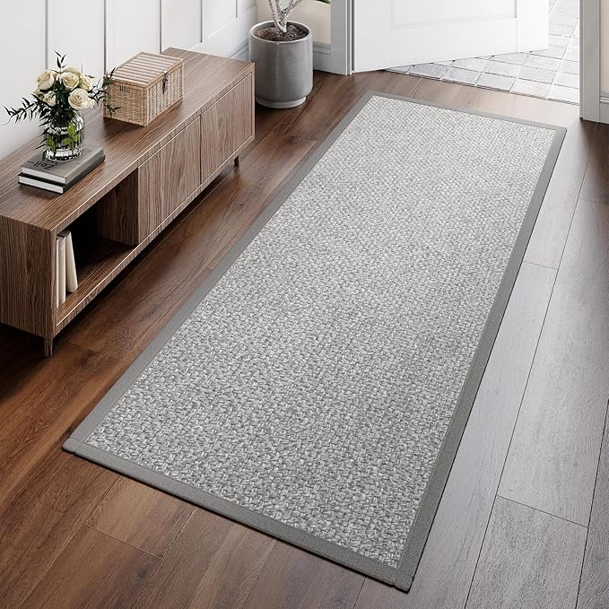 Washable Hallway Runner Rug 2x5 Jute Like Kitchen Runner Mat Rugs Non Slip, Woven Soft Entryway Farmhouse Runner Boho Floor Carpet for Indoor Laundry Hall Backdoor Bedroom Living Room, Grey